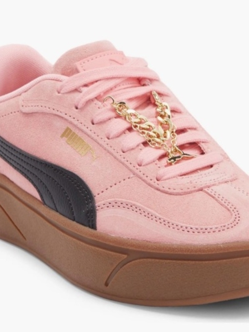 Puma Pink Suede Sneakers with Black Formstripe and Brown Gum Sole